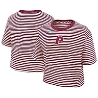 MLB Nike Burgundy/Cream Philadelphia Phillies Cooperstown Collection Striped Cropped T-Shirt