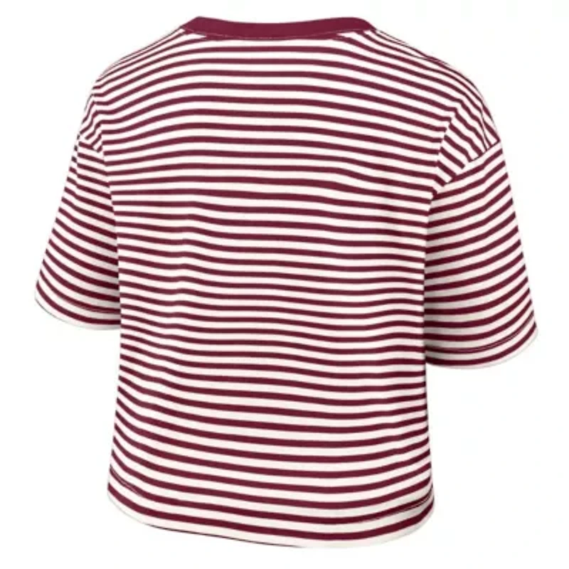 MLB Nike Burgundy/Cream Philadelphia Phillies Cooperstown Collection Striped Cropped T-Shirt