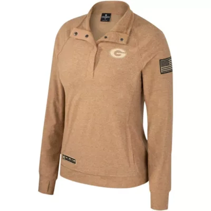 NCAA Georgia Bulldogs OHT Military Appreciation Sand Tatum Quarter-Snap Raglan Jacket