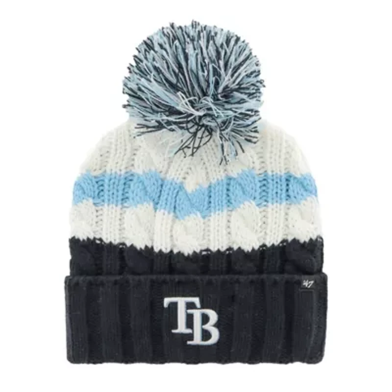 MLB White/Navy Tampa Bay Rays Ashfield Cuffed Knit Hat with Pom