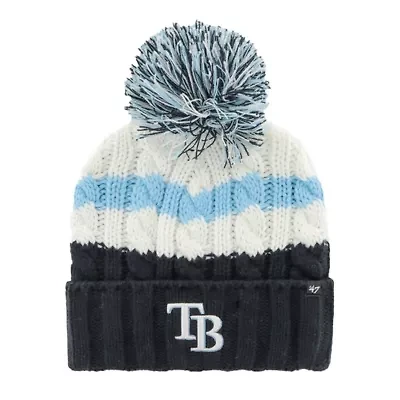 MLB White/Navy Tampa Bay Rays Ashfield Cuffed Knit Hat with Pom