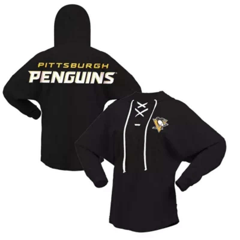 NHL Fanatics Pittsburgh Penguins Jersey Lace-Up V-Neck Long Sleeve Hoodie T-Shirt