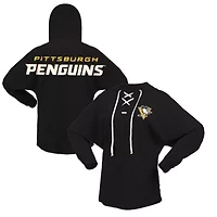 NHL Fanatics Pittsburgh Penguins Jersey Lace-Up V-Neck Long Sleeve Hoodie T-Shirt