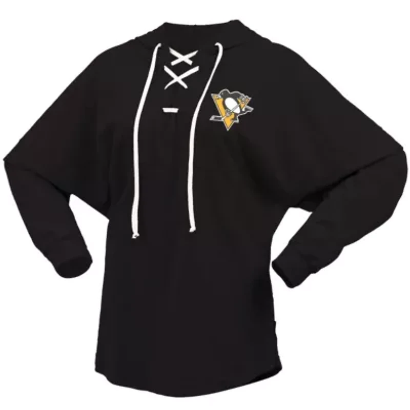 NHL Fanatics Pittsburgh Penguins Jersey Lace-Up V-Neck Long Sleeve Hoodie T-Shirt