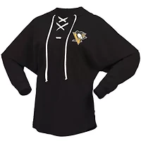 NHL Fanatics Pittsburgh Penguins Jersey Lace-Up V-Neck Long Sleeve Hoodie T-Shirt