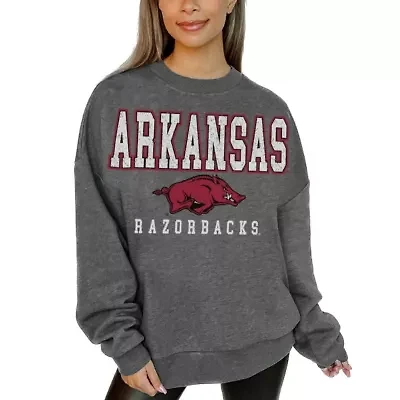 NCAA Arkansas Razorbacks Oversized Distressed Fleece Pullover Sweatshirt