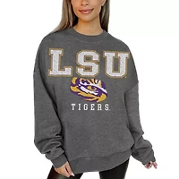 NCAA LSU Tigers Oversized Distressed Fleece Pullover Sweatshirt