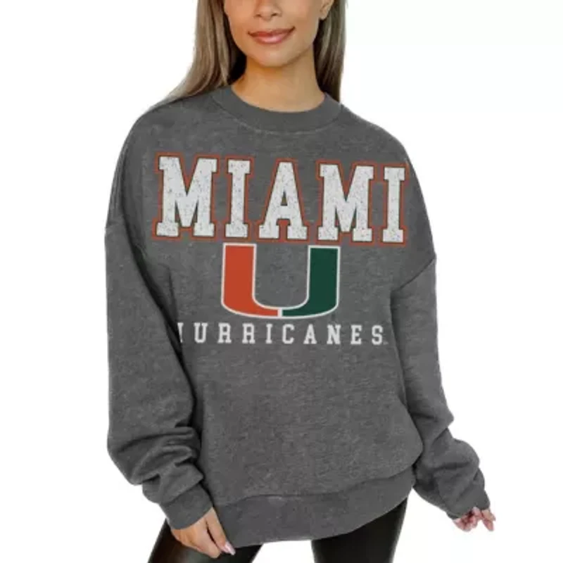 Miami (FL) Hurricanes NCAA Oversized Distressed Fleece Pullover Sweatshirt