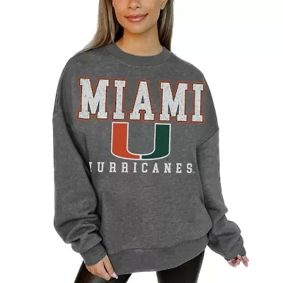 Miami (FL) Hurricanes NCAA Oversized Distressed Fleece Pullover Sweatshirt