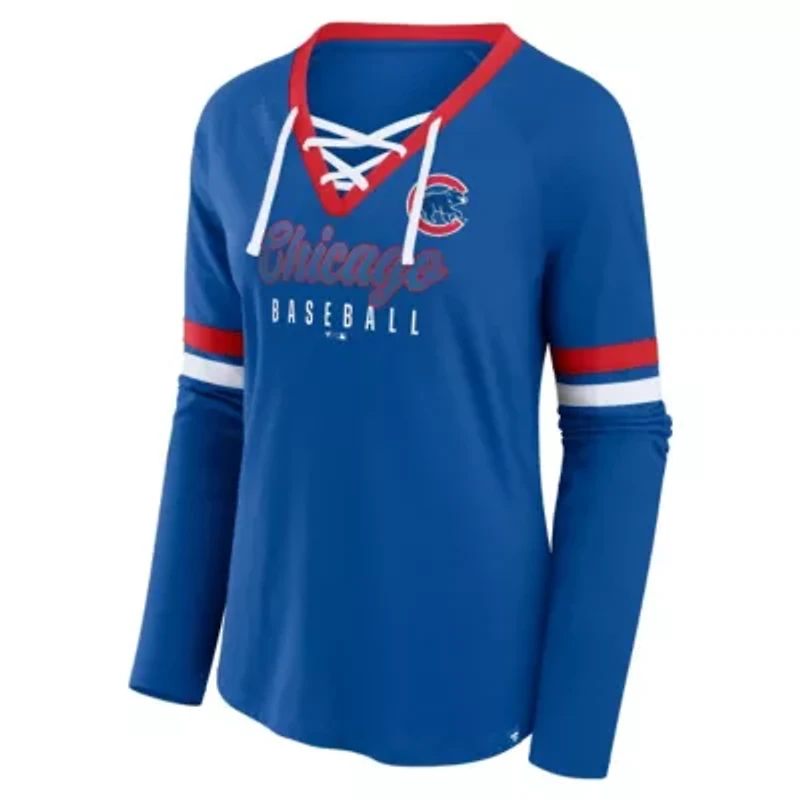 MLB Fanatics Chicago Cubs Won & Done Raglan Lace-Up Long Sleeve T-Shirt