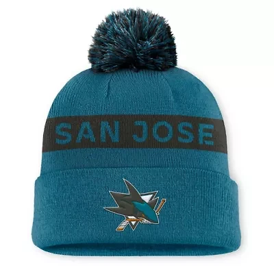 NHL Fanatics Teal/Black San Jose Sharks Authentic Pro Rink Cuffed Knit Hat with Pom