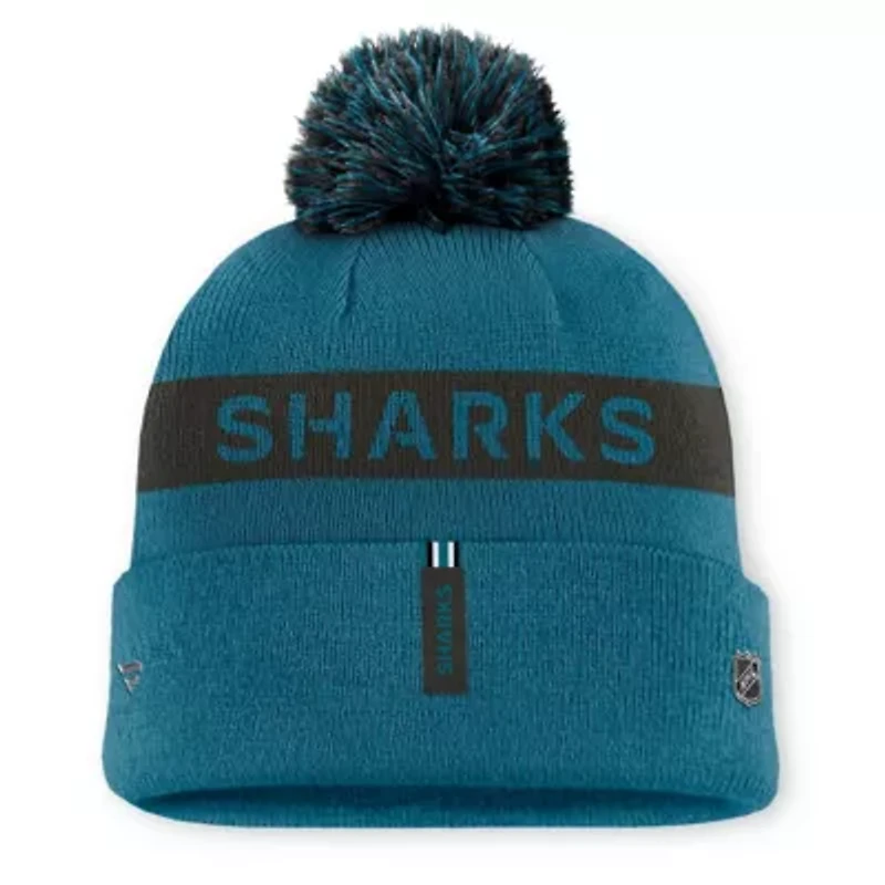 NHL Fanatics Teal/Black San Jose Sharks Authentic Pro Rink Cuffed Knit Hat with Pom