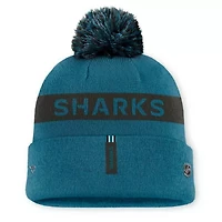 NHL Fanatics Teal/Black San Jose Sharks Authentic Pro Rink Cuffed Knit Hat with Pom