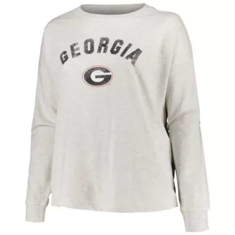 NCAA Georgia Bulldogs Plus Distressed Arch Over Logo Neutral Boxy Pullover Sweatshirt