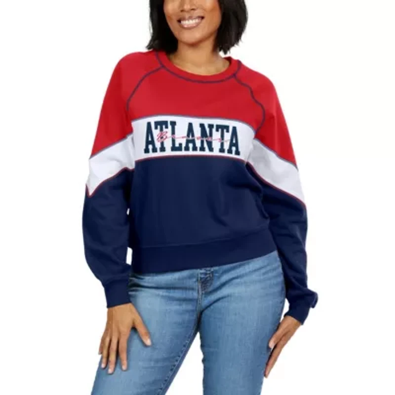 MLB Atlanta Braves Color Block Crew Neck Pullover Sweatshirt