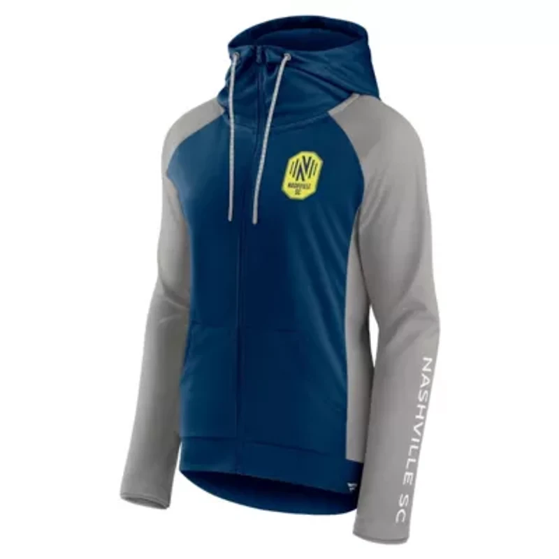 MLS Fanatics Navy/Gray Nashville SC Iconic Raglan Full-Zip Hoodie Jacket