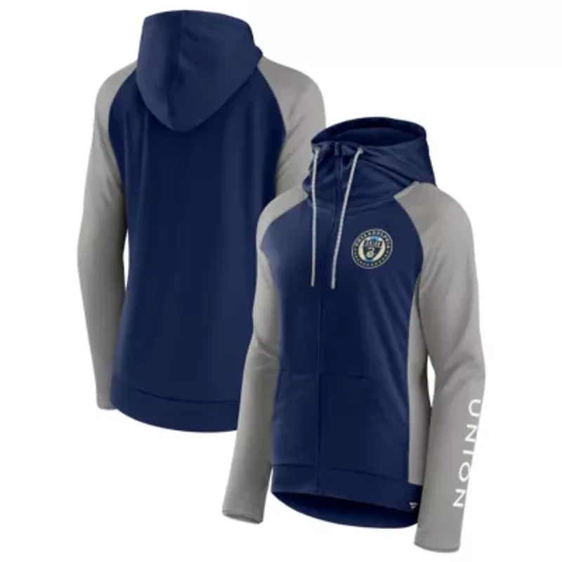MLS Fanatics Navy/Gray Philadelphia Union Iconic Raglan Full-Zip Hoodie