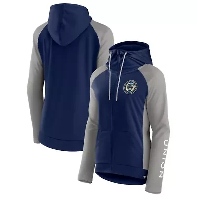 MLS Fanatics Navy/Gray Philadelphia Union Iconic Raglan Full-Zip Hoodie