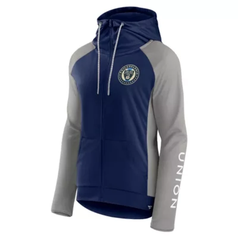 MLS Fanatics Navy/Gray Philadelphia Union Iconic Raglan Full-Zip Hoodie