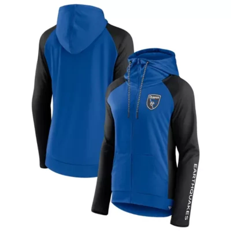 MLS Fanatics Blue/Black San Jose Earthquakes Iconic Raglan Full-Zip Hoodie