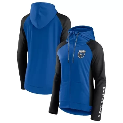 MLS Fanatics Blue/Black San Jose Earthquakes Iconic Raglan Full-Zip Hoodie