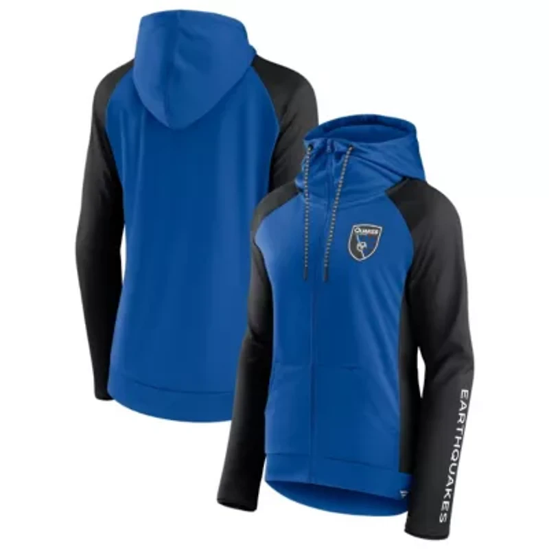 MLS Fanatics Blue/Black San Jose Earthquakes Iconic Raglan Full-Zip Hoodie