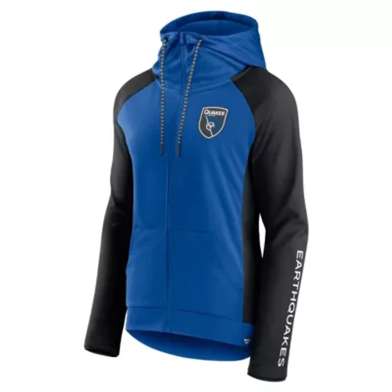 MLS Fanatics Blue/Black San Jose Earthquakes Iconic Raglan Full-Zip Hoodie