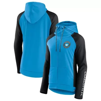MLS Fanatics Blue/Black Charlotte FC Iconic Raglan Full-Zip Hoodie