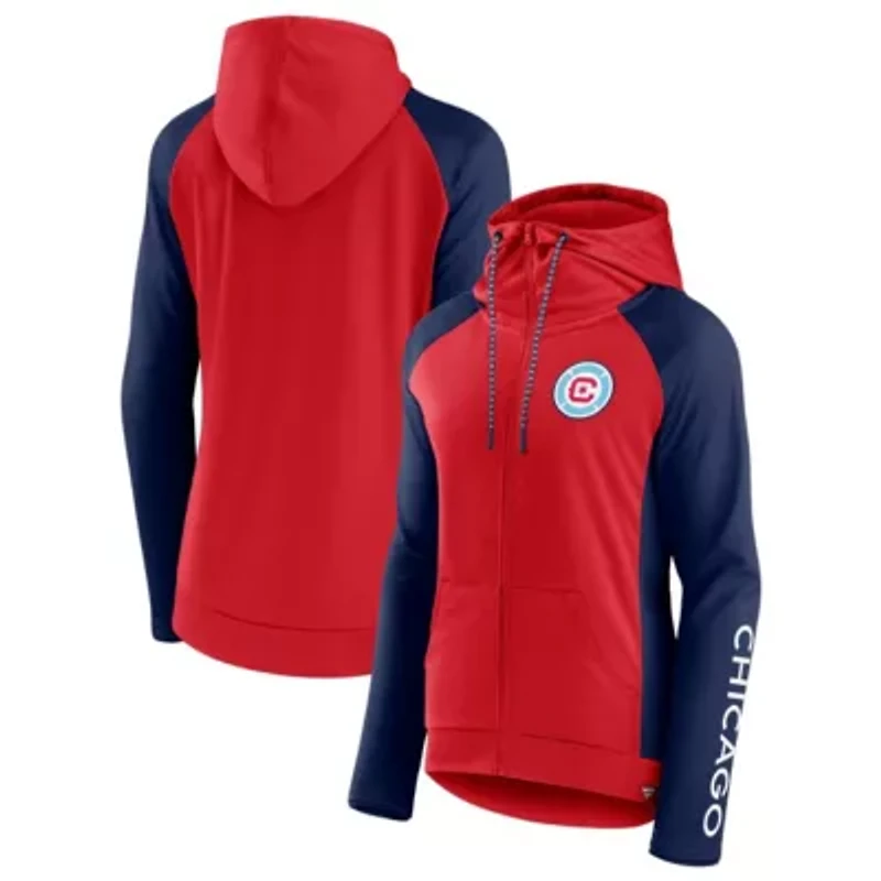 MLS Fanatics Red/Navy Chicago Fire Iconic Raglan Full-Zip Hoodie