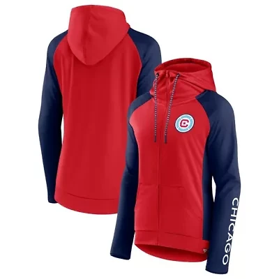 MLS Fanatics Red/Navy Chicago Fire Iconic Raglan Full-Zip Hoodie