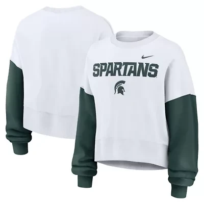 NCAA Nike Michigan State Spartans Oversized Color-Block Pullover Sweatshirt