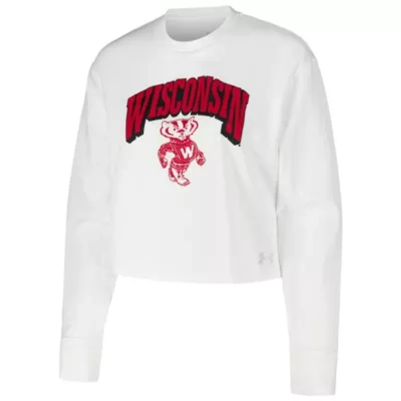 NCAA Under Armour Wisconsin Badgers Inline All Day Tri-Blend Cropped Long Sleeve T-Shirt