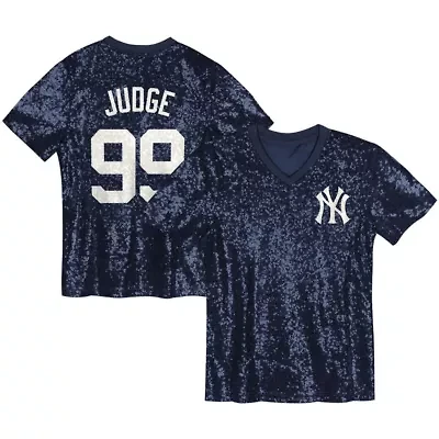 MLB Juniors Aaron Judge New York Yankees Name & Number Sequin V-Neck Top