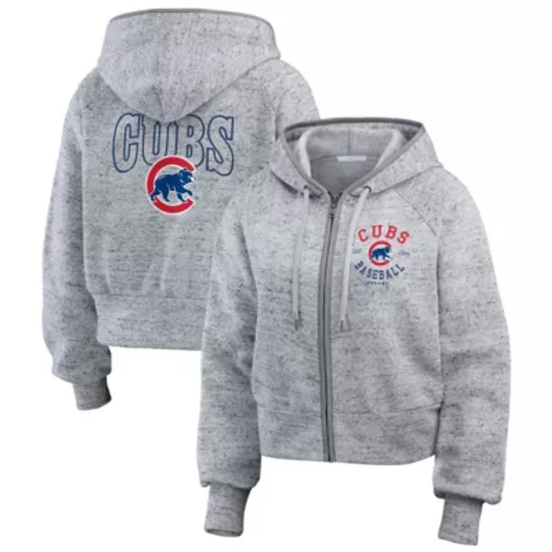 MLB Heather Chicago Cubs Speckled Fleece Cropped Full-Zip Hoodie