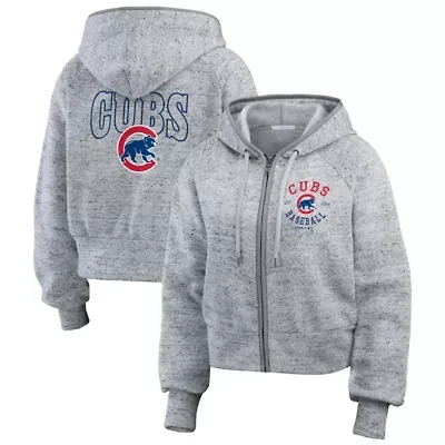 MLB Heather Chicago Cubs Speckled Fleece Cropped Full-Zip Hoodie