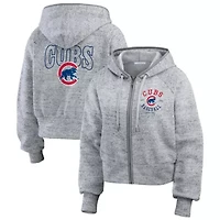 MLB Heather Chicago Cubs Speckled Fleece Cropped Full-Zip Hoodie