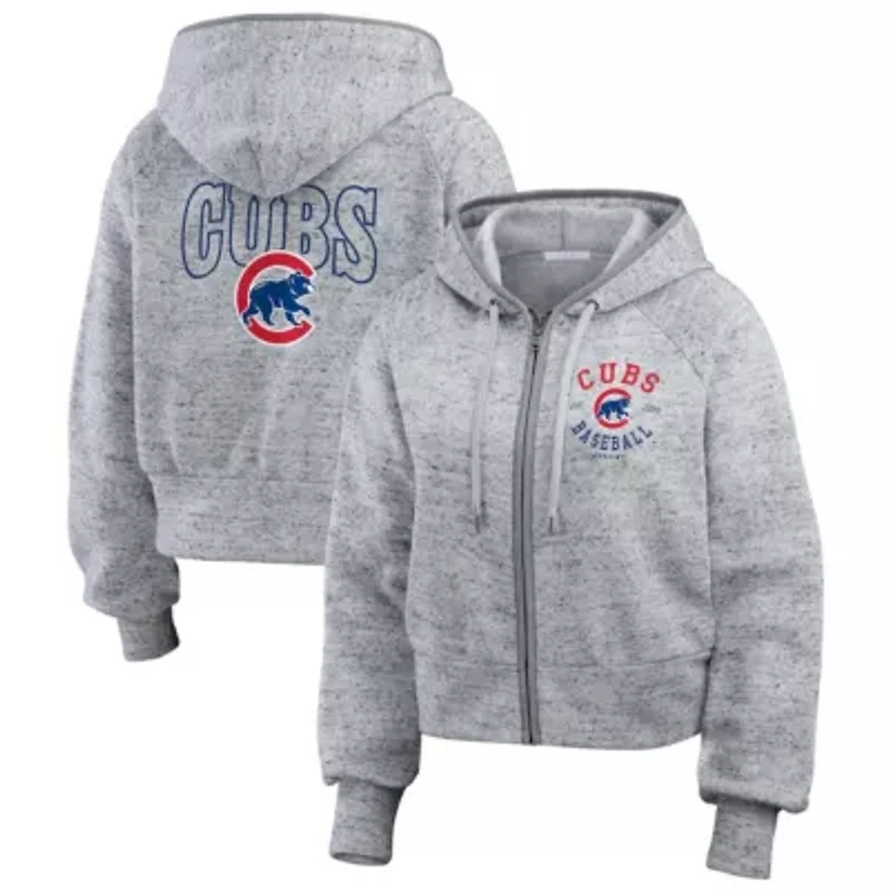 MLB Heather Chicago Cubs Speckled Fleece Cropped Full-Zip Hoodie