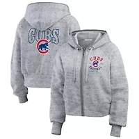 MLB Heather Chicago Cubs Speckled Fleece Cropped Full-Zip Hoodie