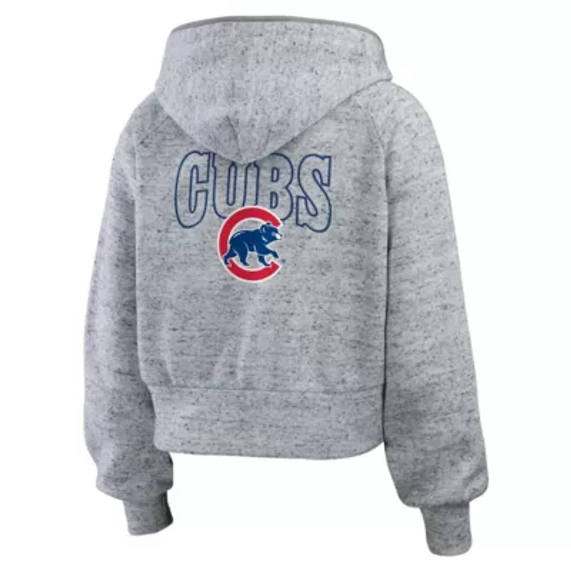 MLB Heather Chicago Cubs Speckled Fleece Cropped Full-Zip Hoodie