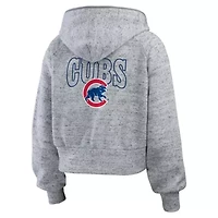MLB Heather Chicago Cubs Speckled Fleece Cropped Full-Zip Hoodie