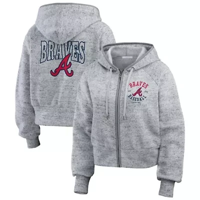 MLB Heather Atlanta Braves Speckled Fleece Cropped Full-Zip Hoodie