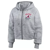 MLB Heather Atlanta Braves Speckled Fleece Cropped Full-Zip Hoodie