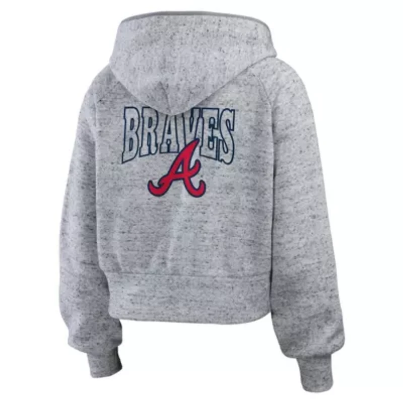MLB Heather Atlanta Braves Speckled Fleece Cropped Full-Zip Hoodie