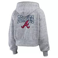 MLB Heather Atlanta Braves Speckled Fleece Cropped Full-Zip Hoodie