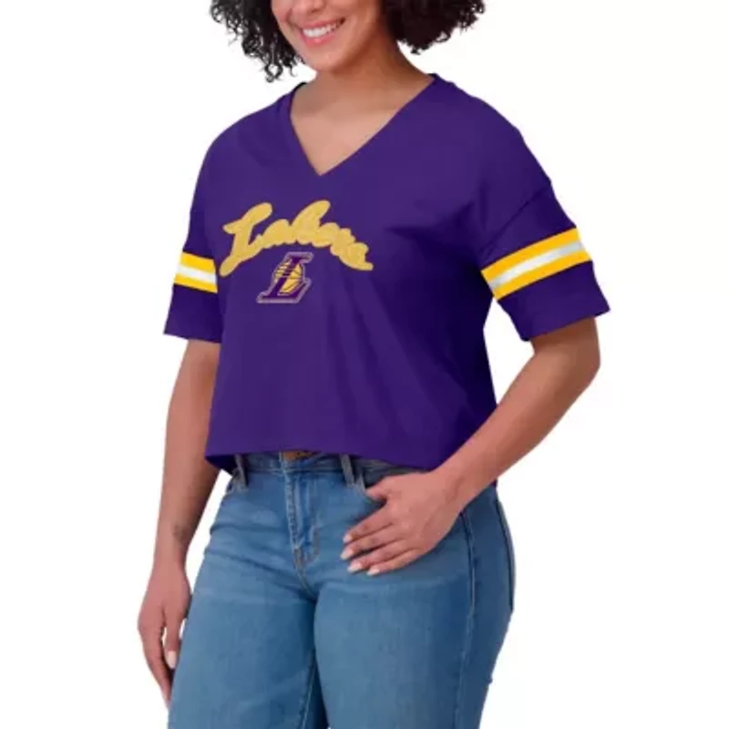 NBA Los Angeles Lakers Color Block Boxy V-Neck T-Shirt