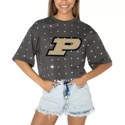 NCAA Purdue Boilermakers Go Time Rhinestone Crop T-Shirt