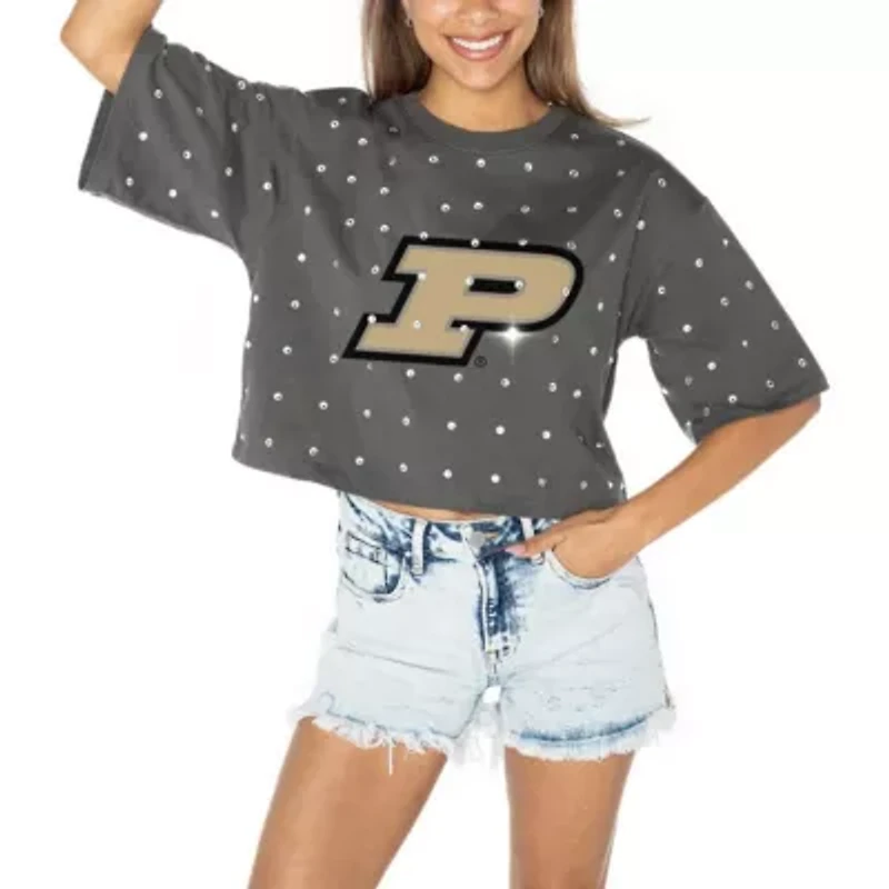 NCAA Purdue Boilermakers Go Time Rhinestone Crop T-Shirt