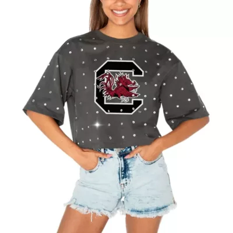 NCAA South Carolina Gamecocks Go Time Rhinestone Crop T-Shirt