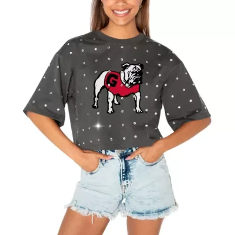 NCAA Georgia Bulldogs Go Time Rhinestone Crop T-Shirt