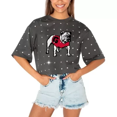 NCAA Georgia Bulldogs Go Time Rhinestone Crop T-Shirt
